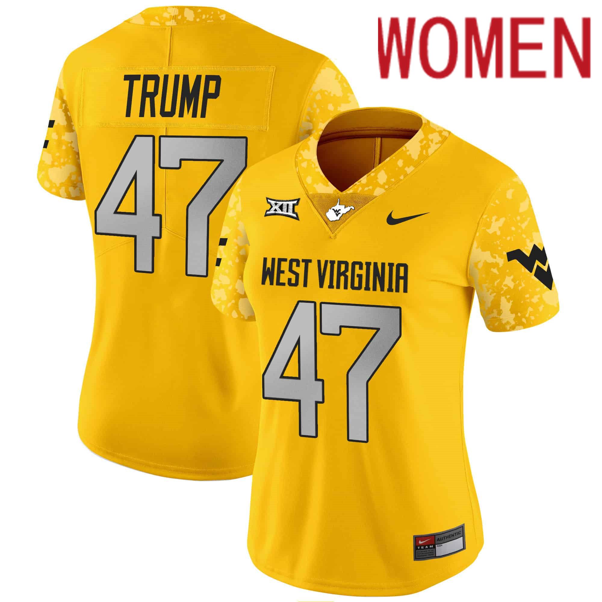 Women West Virginia Mountaineers #47 Trump Yellow 2024 Nike Vapor Limited NCAA Jersey->women nfl jersey->Women Jersey
